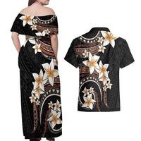 Vintage Plumeria Pacific Floral Couples Matching Off Shoulder Maxi Dress and Hawaiian Shirt LT9 - Polynesian Pride