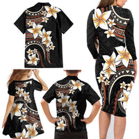 Vintage Plumeria Pacific Floral Family Matching Long Sleeve Bodycon Dress and Hawaiian Shirt LT9 - Polynesian Pride