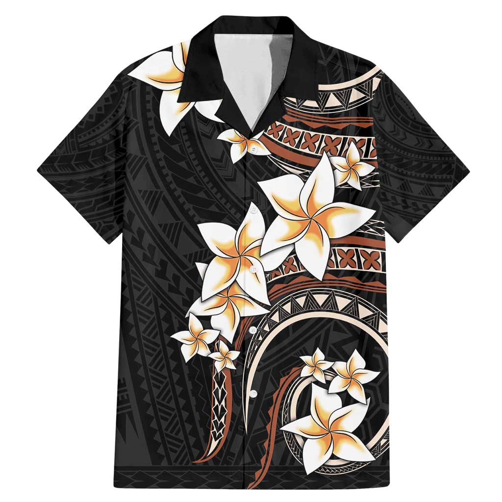 Vintage Plumeria Pacific Floral Family Matching Mermaid Dress and Hawaiian Shirt LT9 Dad's Shirt - Short Sleeve Black - Polynesian Pride