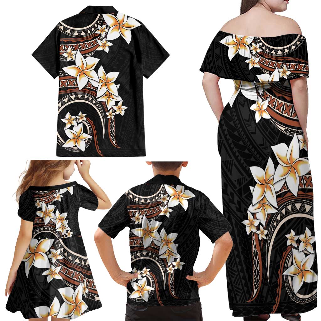 Vintage Plumeria Pacific Floral Family Matching Off Shoulder Maxi Dress and Hawaiian Shirt LT9 - Polynesian Pride