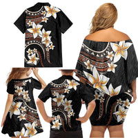 Vintage Plumeria Pacific Floral Family Matching Off Shoulder Short Dress and Hawaiian Shirt LT9 - Polynesian Pride
