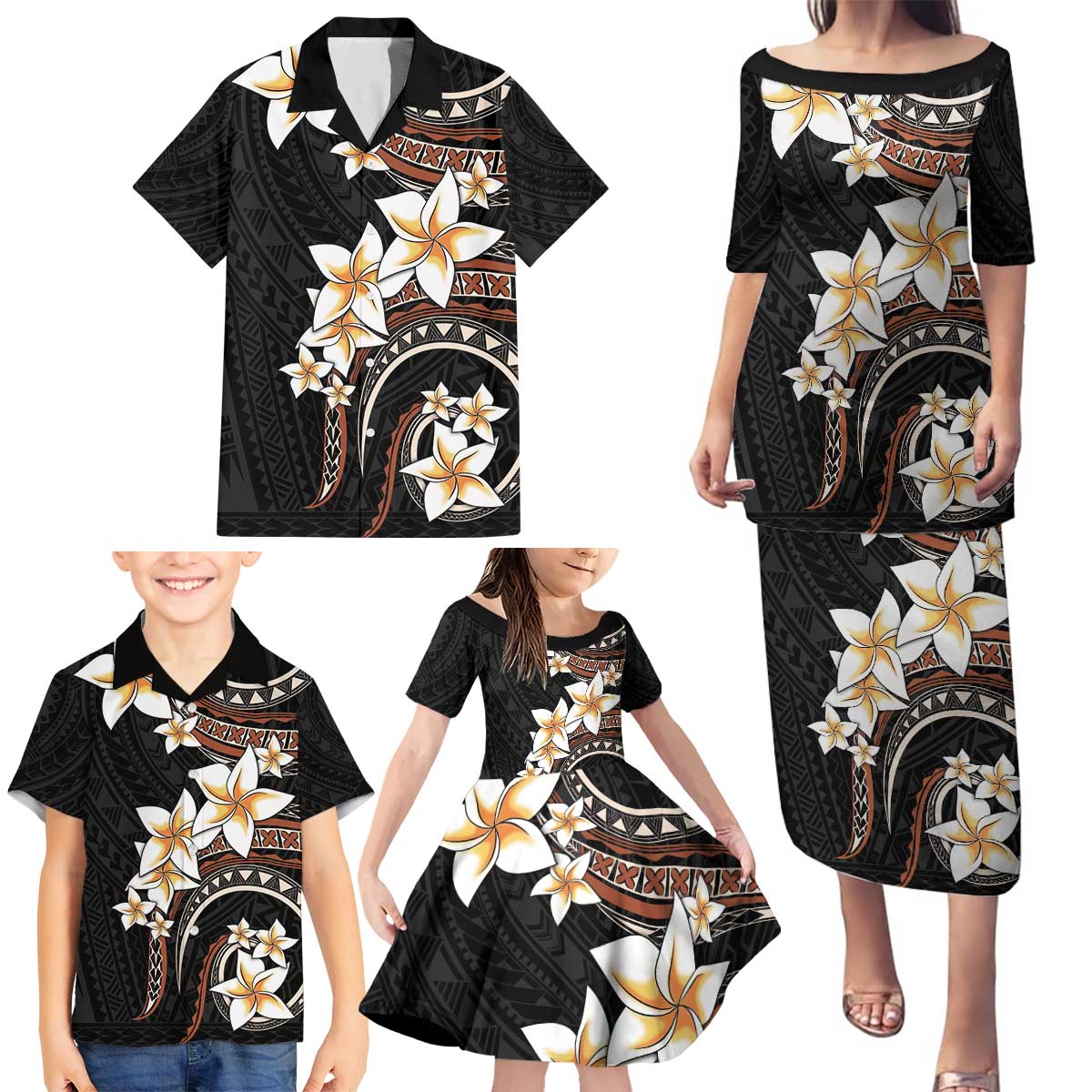 Vintage Plumeria Pacific Floral Family Matching Puletasi and Hawaiian Shirt LT9 - Polynesian Pride