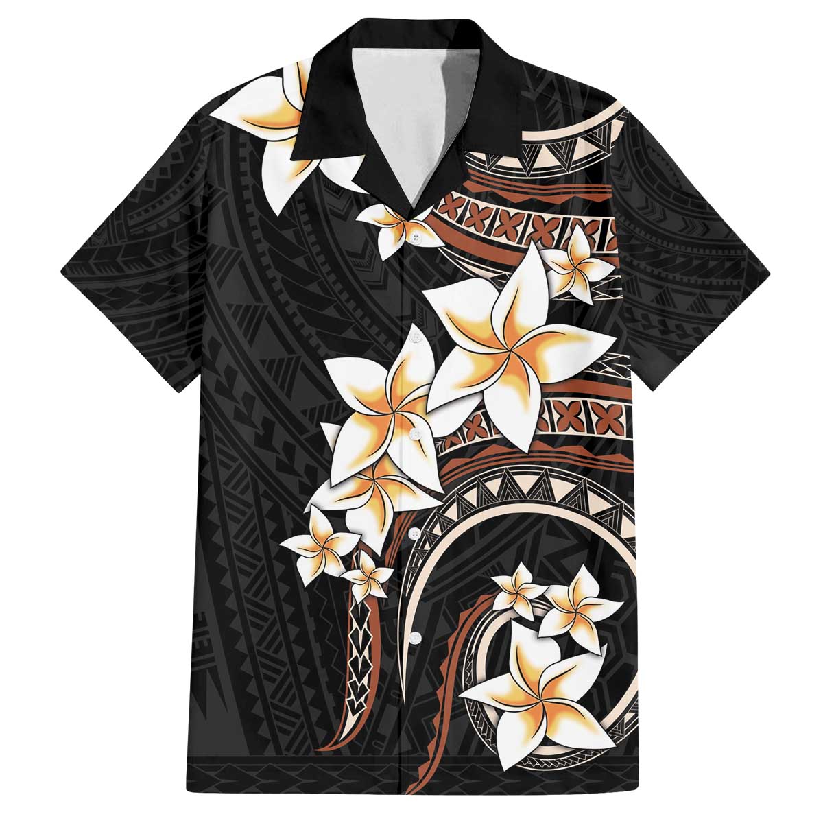 Vintage Plumeria Pacific Floral Family Matching Puletasi and Hawaiian Shirt LT9 Dad's Shirt - Short Sleeve Black - Polynesian Pride