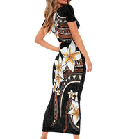 Vintage Plumeria Pacific Floral Family Matching Short Sleeve Bodycon Dress and Hawaiian Shirt LT9 - Polynesian Pride