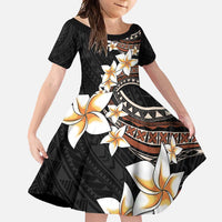 Vintage Plumeria Pacific Floral Family Matching Summer Maxi Dress and Hawaiian Shirt LT9 Daughter's Dress Black - Polynesian Pride