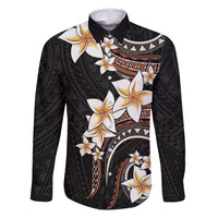 Vintage Plumeria Pacific Floral Family Matching Summer Maxi Dress and Hawaiian Shirt LT9 Dad's Shirt - Long Sleeve Black - Polynesian Pride