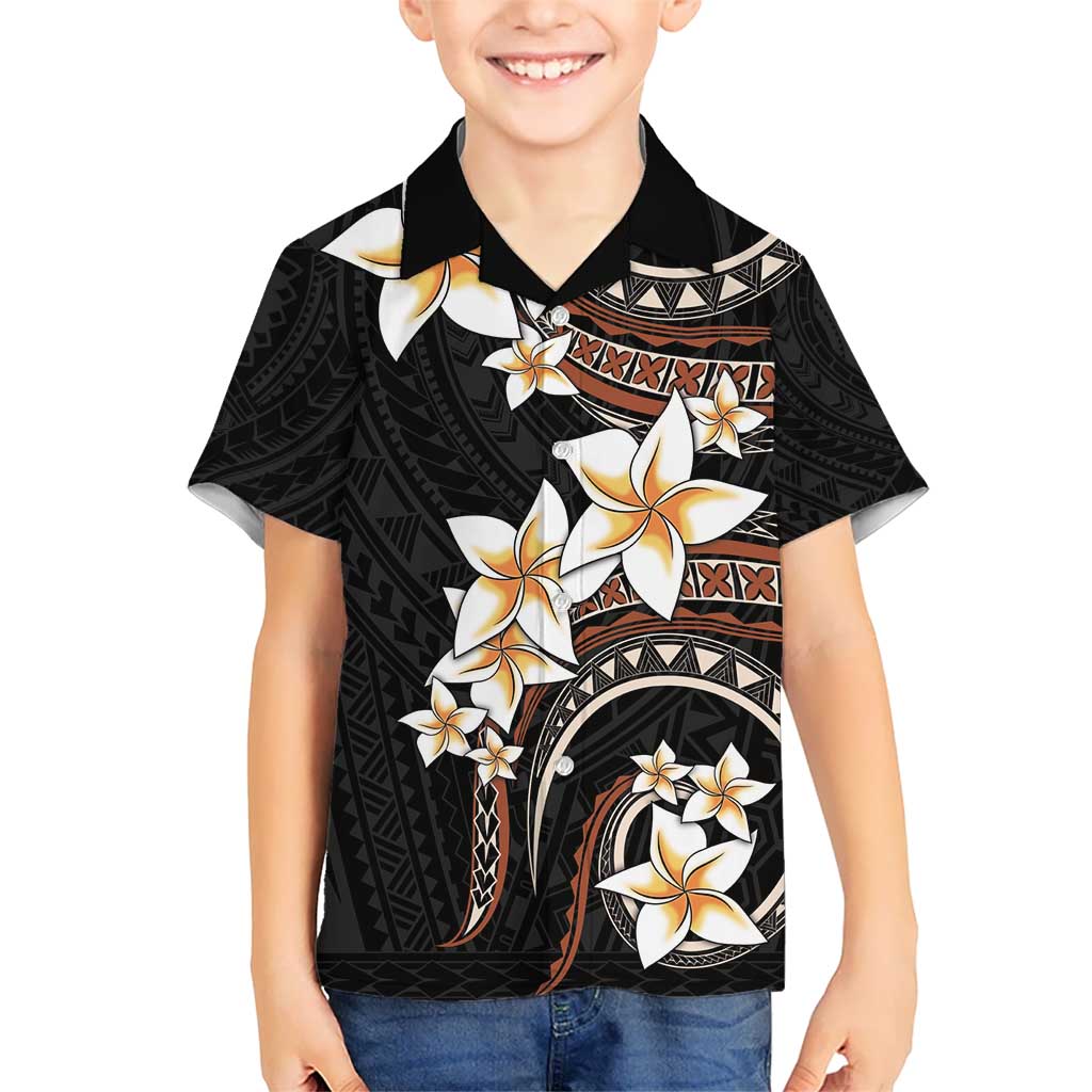 Vintage Plumeria Pacific Floral Kid Hawaiian Shirt LT9 Kid Black - Polynesian Pride