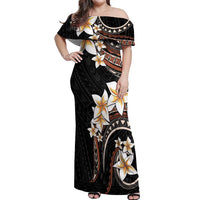 Vintage Plumeria Pacific Floral Off Shoulder Maxi Dress LT9 Women Black - Polynesian Pride
