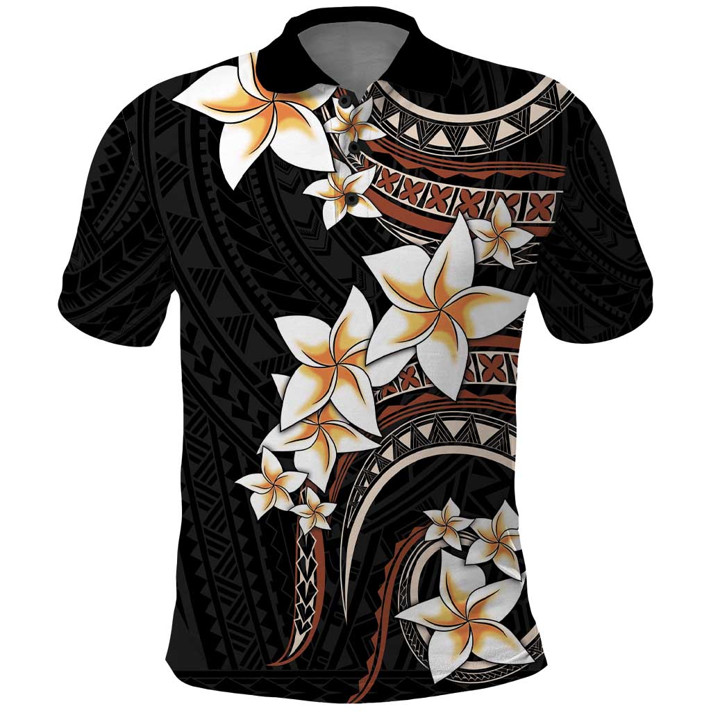 Vintage Plumeria Pacific Floral Polo Shirt LT9 Black - Polynesian Pride
