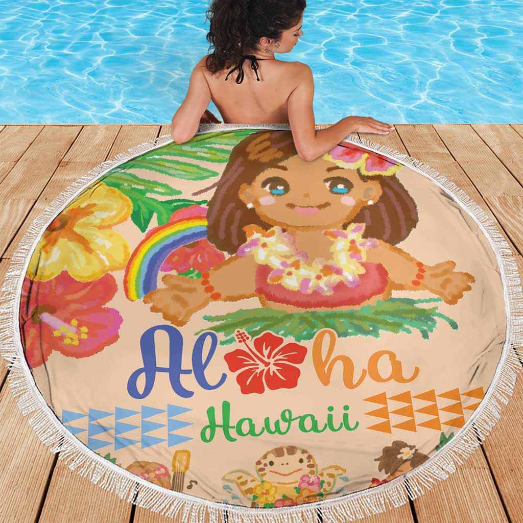 Kawaii Hula Girls Beach Blanket Aloha Hibiscus Flowers