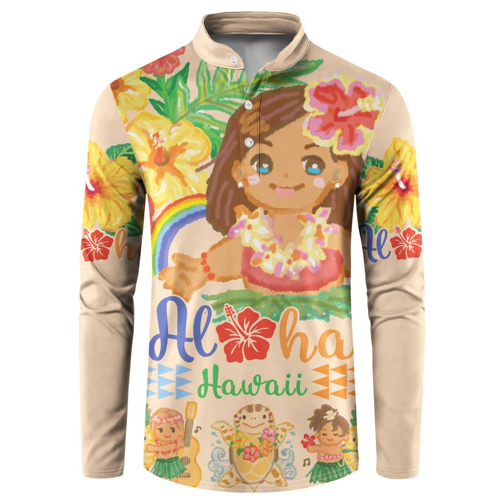 Kawaii Hula Girls Button Sweatshirt Aloha Hibiscus Flowers