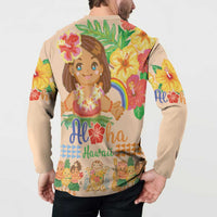 Kawaii Hula Girls Button Sweatshirt Aloha Hibiscus Flowers