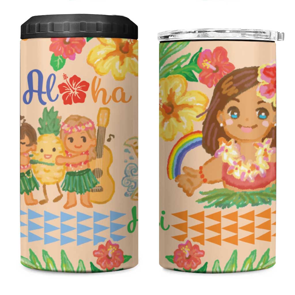 Kawaii Hula Girls 4 in 1 Can Cooler Tumbler Aloha Hibiscus Flowers LT9 One Size: 16 oz Nude - Polynesian Pride