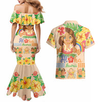 Kawaii Hula Girls Couples Matching Mermaid Dress and Hawaiian Shirt Aloha Hibiscus Flowers LT9 - Polynesian Pride