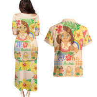 Kawaii Hula Girls Couples Matching Puletasi and Hawaiian Shirt Aloha Hibiscus Flowers LT9 - Polynesian Pride