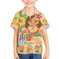 Kawaii Hula Girls Family Matching Puletasi and Hawaiian Shirt Aloha Hibiscus Flowers LT9 Son's Shirt Nude - Polynesian Pride