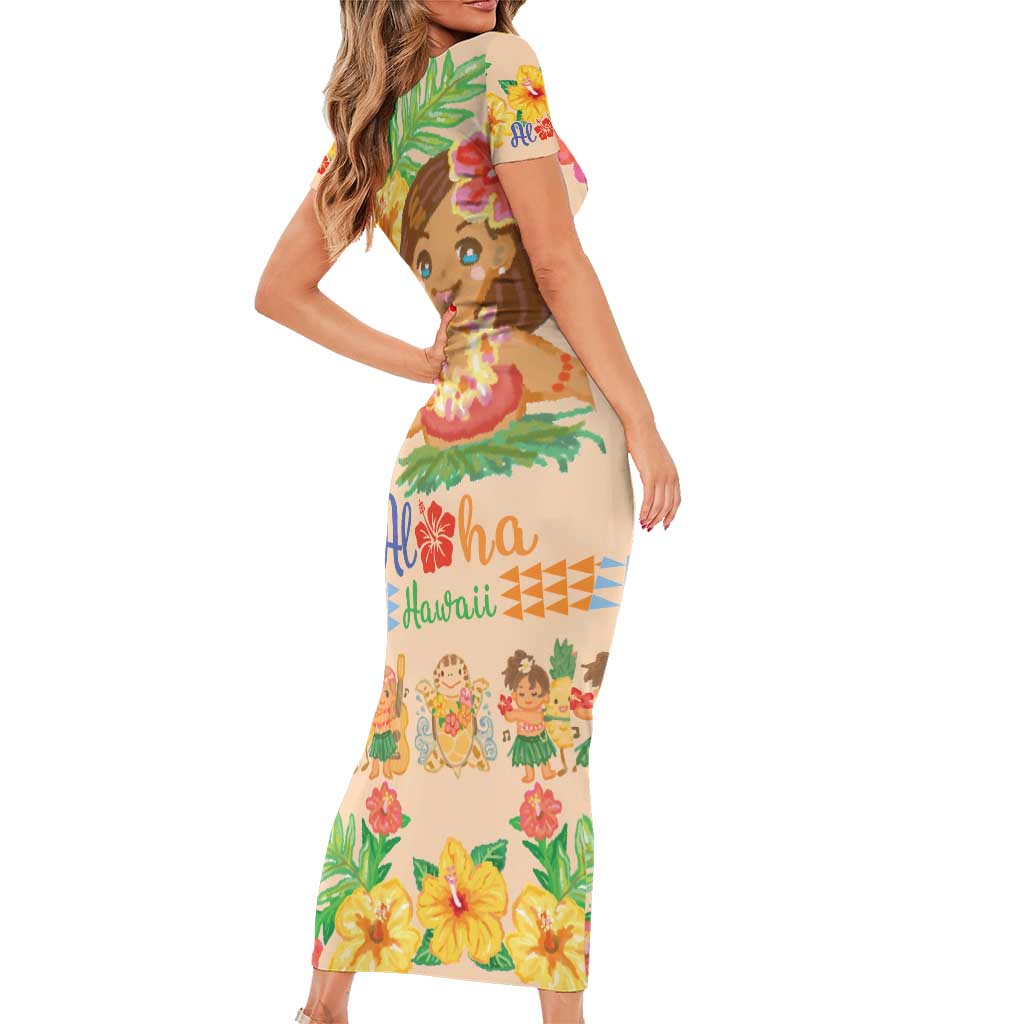Kawaii Hula Girls Family Matching Short Sleeve Bodycon Dress and Hawaiian Shirt Aloha Hibiscus Flowers LT9 - Polynesian Pride
