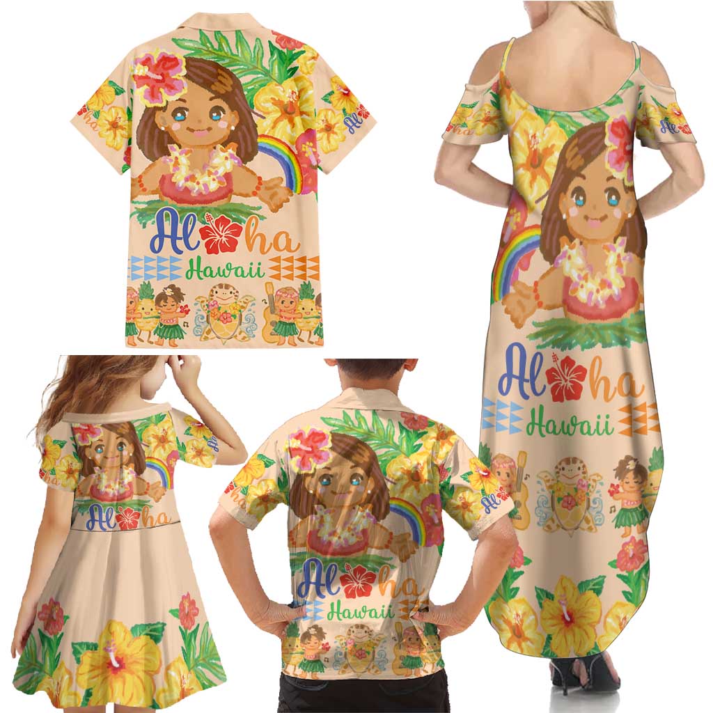 Kawaii Hula Girls Family Matching Summer Maxi Dress and Hawaiian Shirt Aloha Hibiscus Flowers LT9 - Polynesian Pride