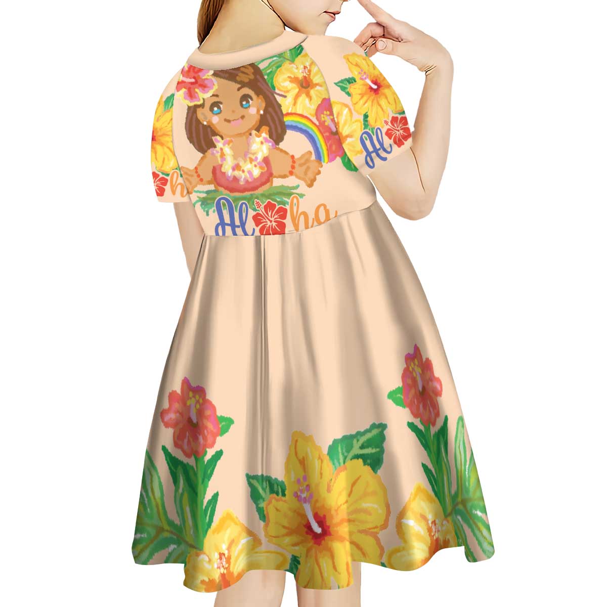 Kawaii Hula Girls Kid Short Sleeve Dress Aloha Hibiscus Flowers LT9 - Polynesian Pride