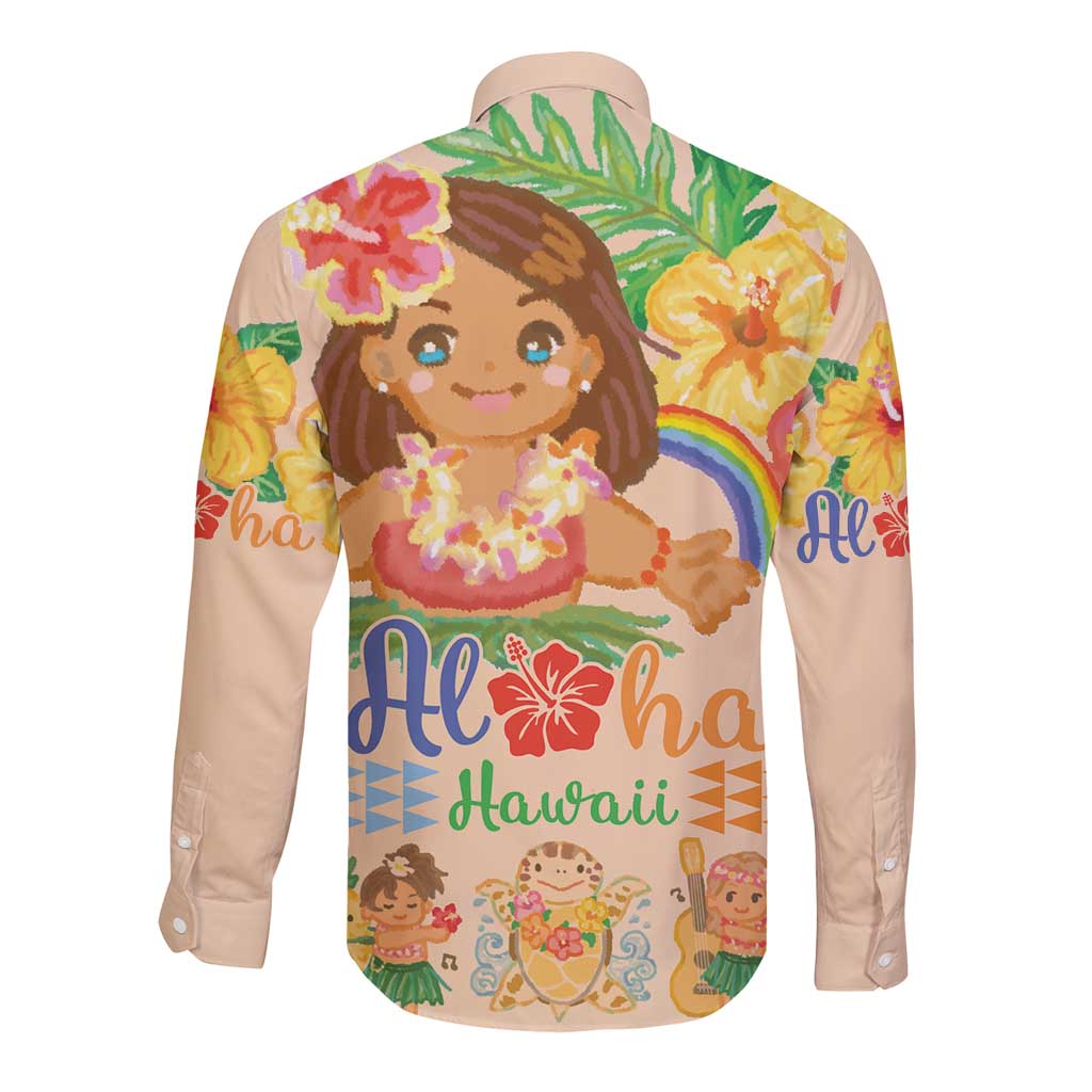 Kawaii Hula Girls Long Sleeve Button Shirt Aloha Hibiscus Flowers LT9 - Polynesian Pride
