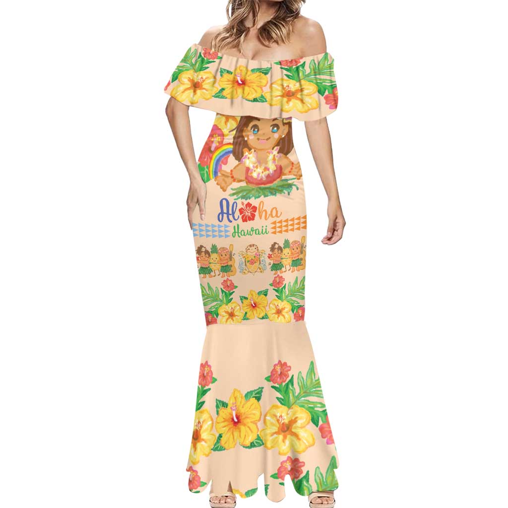 Kawaii Hula Girls Mermaid Dress Aloha Hibiscus Flowers LT9 - Polynesian Pride