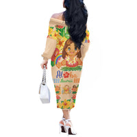 Kawaii Hula Girls Off The Shoulder Long Sleeve Dress Aloha Hibiscus Flowers LT9 - Polynesian Pride