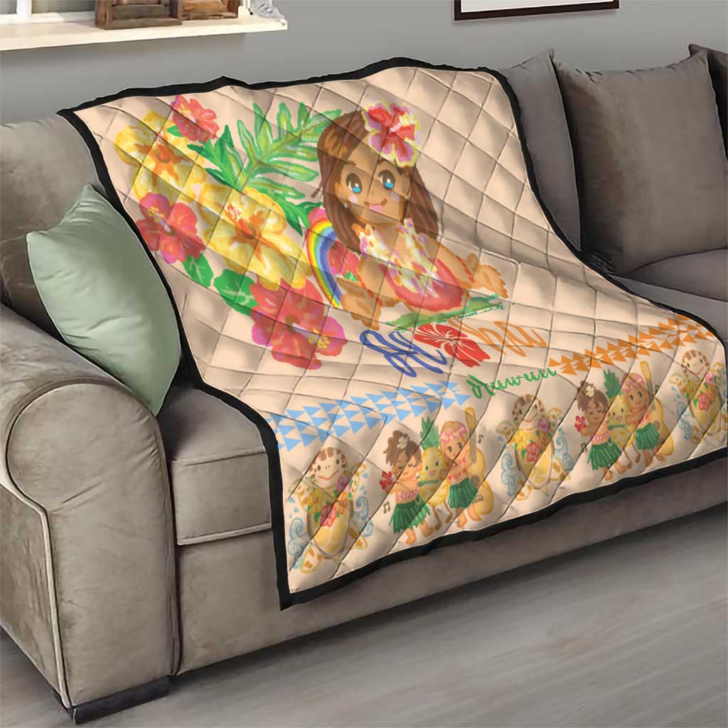 Kawaii Hula Girls Quilt Aloha Hibiscus Flowers LT9 - Polynesian Pride