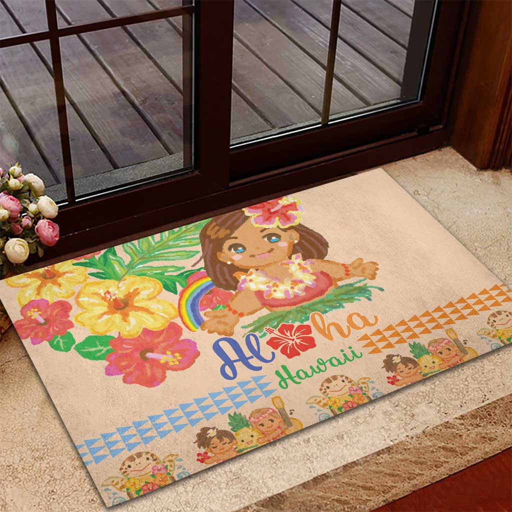 Kawaii Hula Girls Rubber Doormat Aloha Hibiscus Flowers