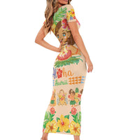 Kawaii Hula Girls Short Sleeve Bodycon Dress Aloha Hibiscus Flowers LT9 - Polynesian Pride