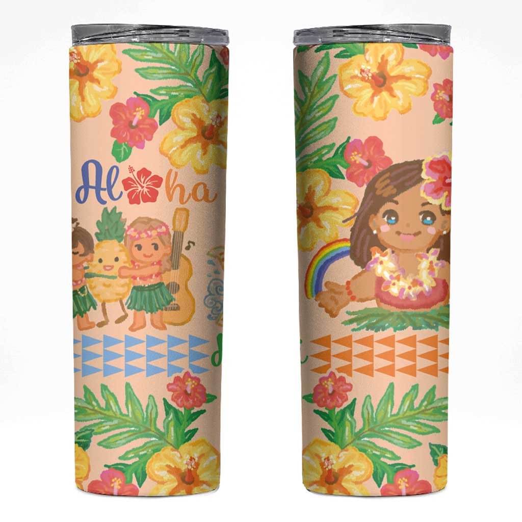 Kawaii Hula Girls Skinny Tumbler Aloha Hibiscus Flowers LT9 Nude - Polynesian Pride