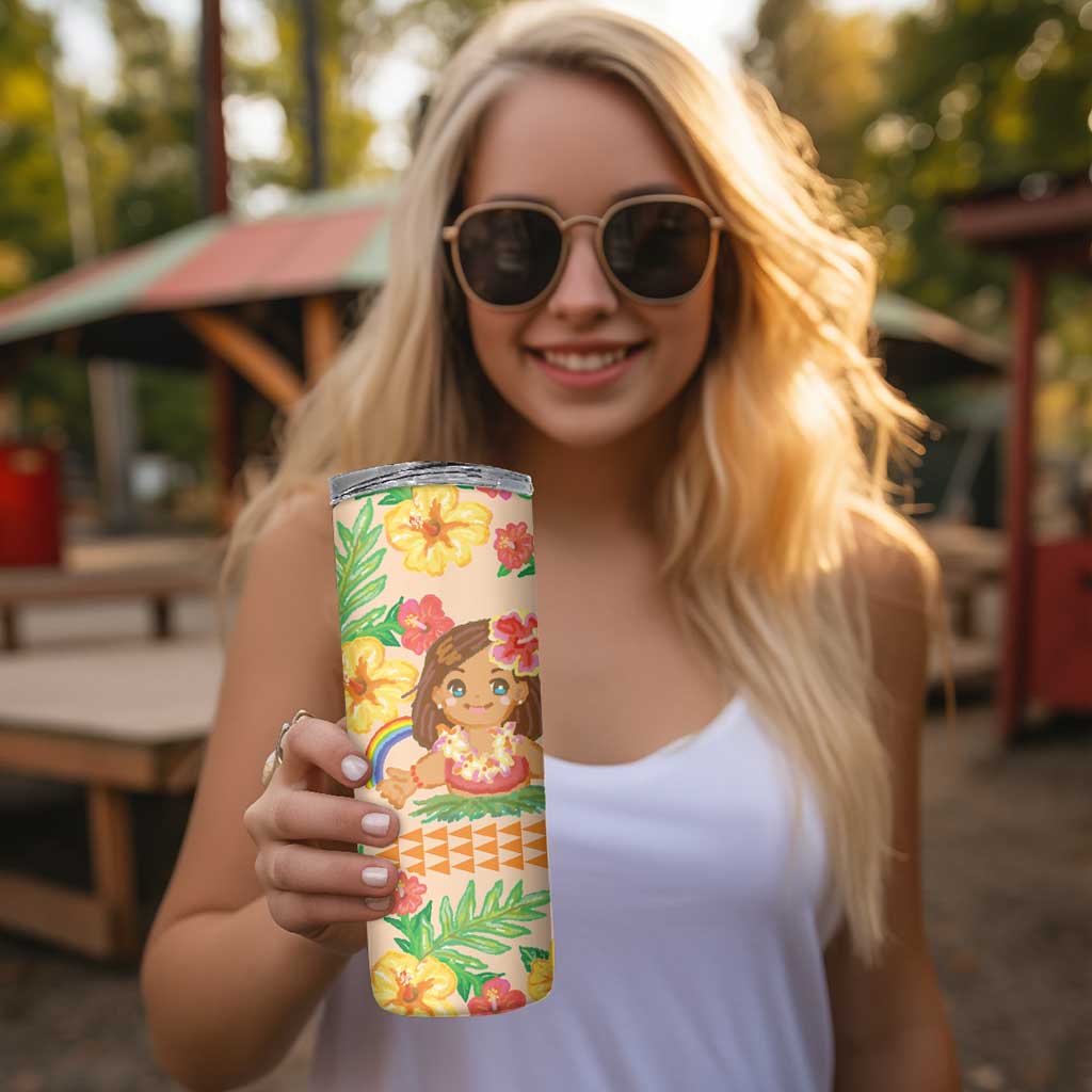 Kawaii Hula Girls Skinny Tumbler Aloha Hibiscus Flowers LT9 - Polynesian Pride