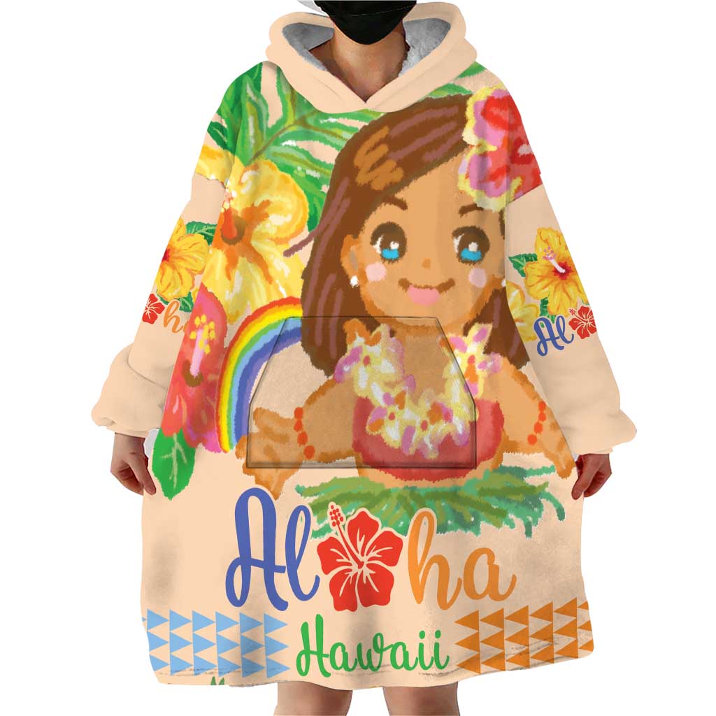 Kawaii Hula Girls Wearable Blanket Hoodie Aloha Hibiscus Flowers LT9 - Polynesian Pride