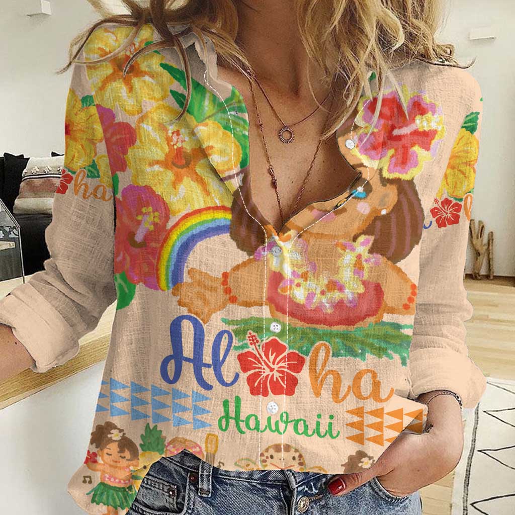 Kawaii Hula Girls Women Casual Shirt Aloha Hibiscus Flowers LT9 Female Nude - Polynesian Pride