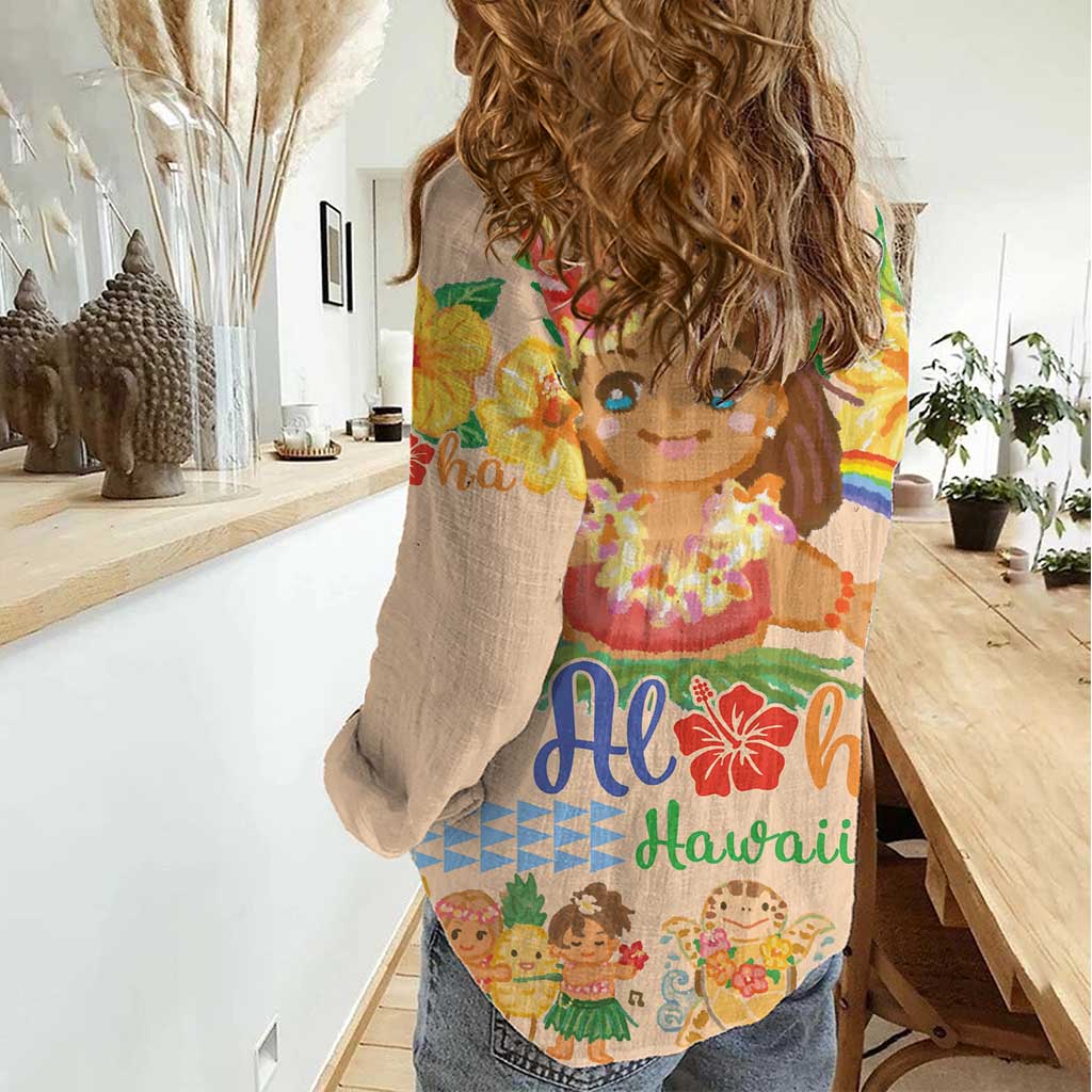 Kawaii Hula Girls Women Casual Shirt Aloha Hibiscus Flowers LT9 - Polynesian Pride