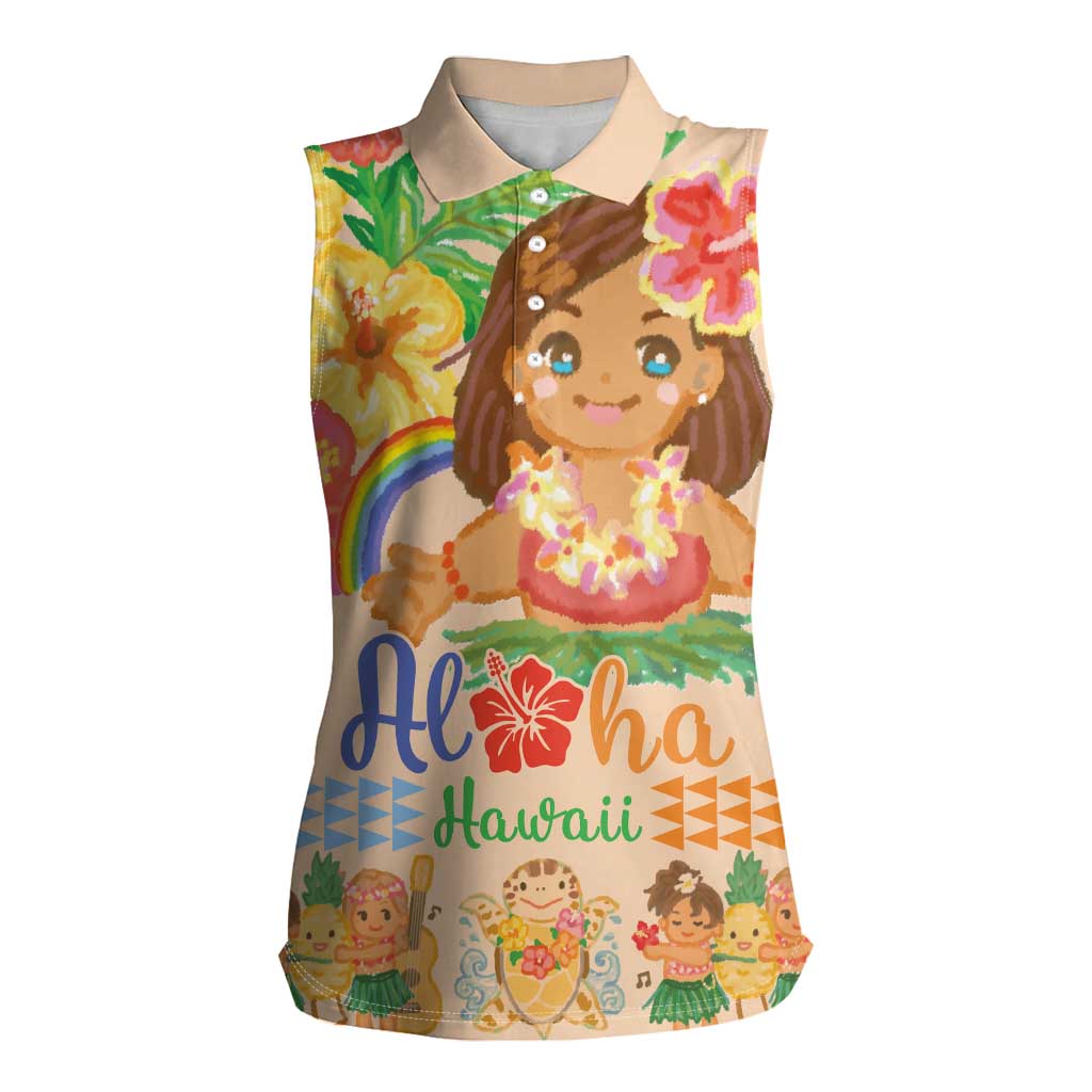 Kawaii Hula Girls Women Sleeveless Polo Shirt Aloha Hibiscus Flowers LT9 Female Nude - Polynesian Pride