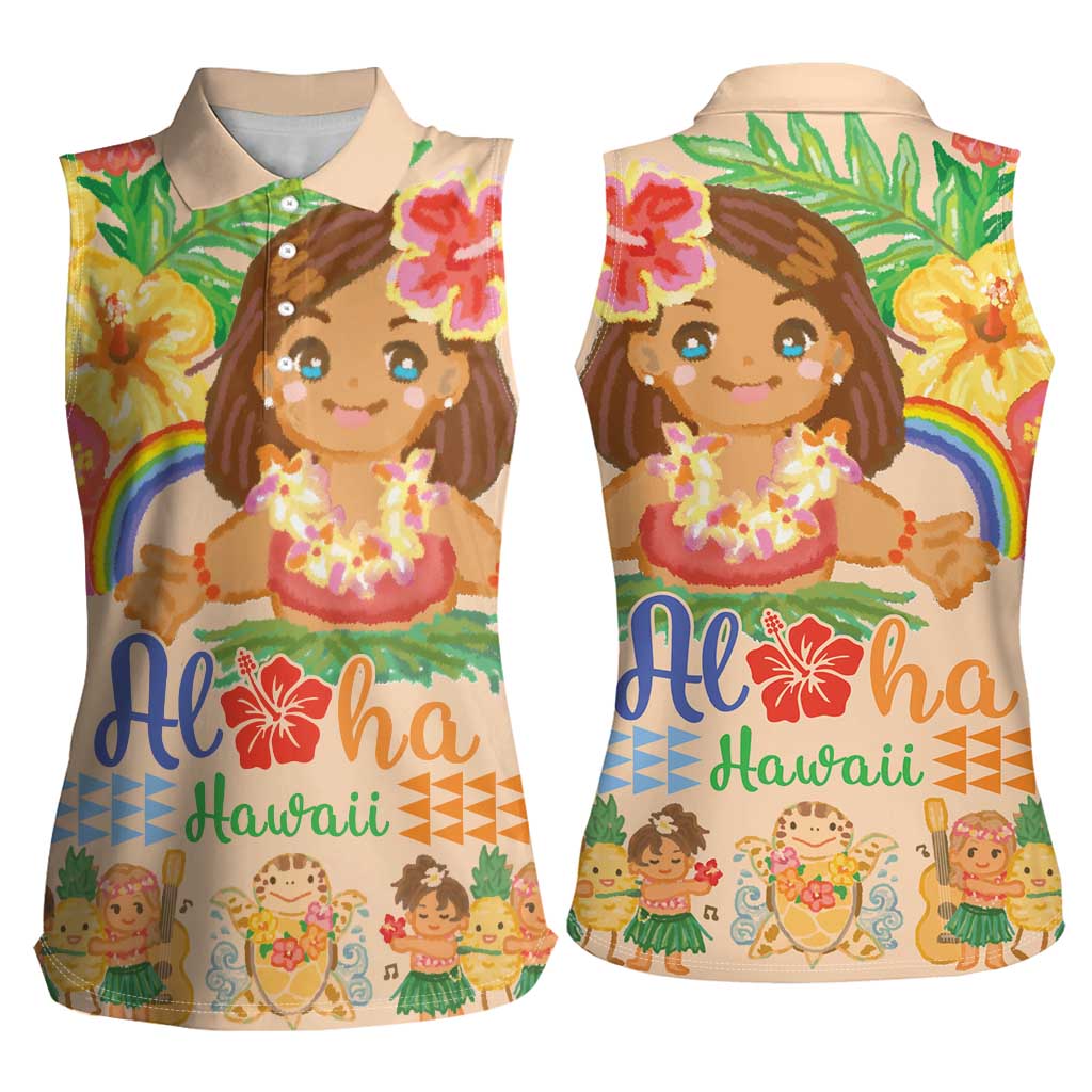 Kawaii Hula Girls Women Sleeveless Polo Shirt Aloha Hibiscus Flowers LT9 - Polynesian Pride