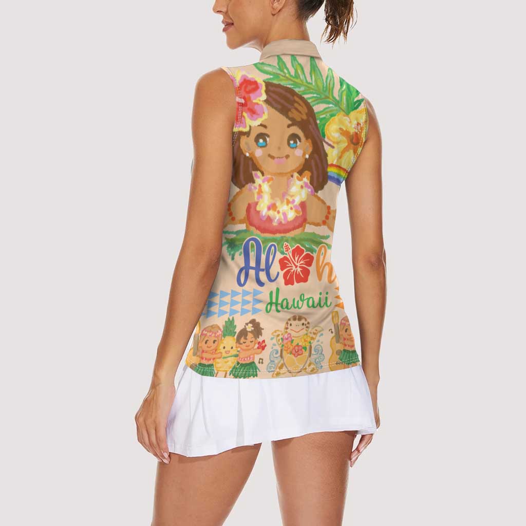 Kawaii Hula Girls Women Sleeveless Polo Shirt Aloha Hibiscus Flowers LT9 - Polynesian Pride