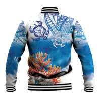 Hibiscus Turtle Tattoo Coral Reef Baseball Jacket with Polynesian Tribal