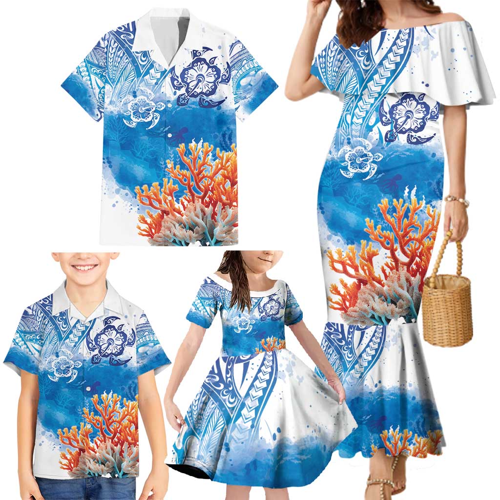 Hibiscus Turtle Tattoo Coral Reef Family Matching Mermaid Dress and Hawaiian Shirt with Polynesian Tribal LT9 - Polynesian Pride