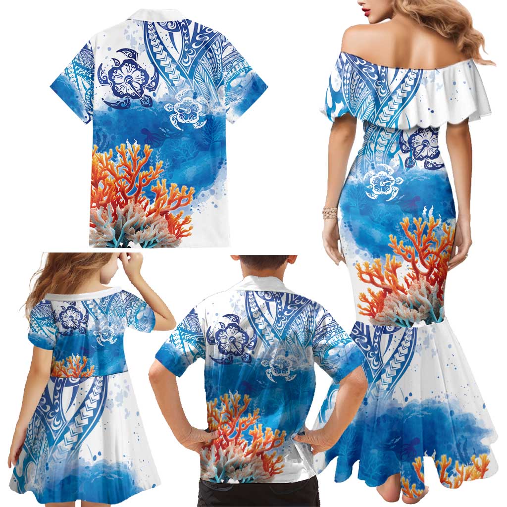 Hibiscus Turtle Tattoo Coral Reef Family Matching Mermaid Dress and Hawaiian Shirt with Polynesian Tribal LT9 - Polynesian Pride