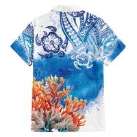 Hibiscus Turtle Tattoo Coral Reef Family Matching Off The Shoulder Long Sleeve Dress and Hawaiian Shirt with Polynesian Tribal LT9 - Polynesian Pride