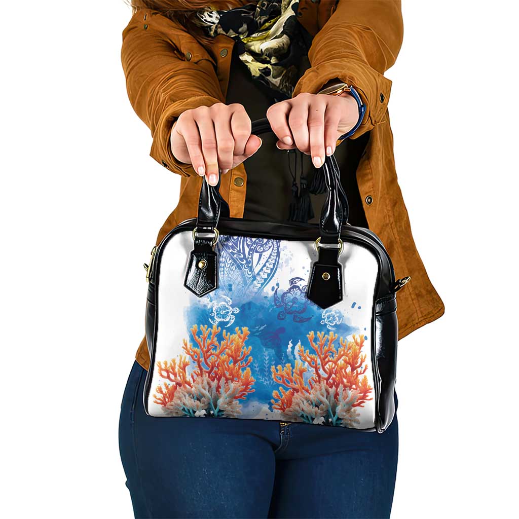 Hibiscus Turtle Tattoo Coral Reef Shoulder Handbag with Polynesian Tribal LT9 One Size White - Polynesian Pride