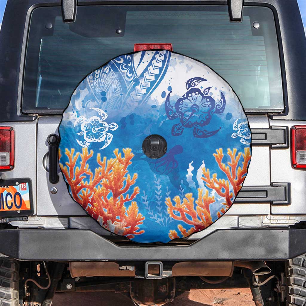 Hibiscus Turtle Tattoo Coral Reef Spare Tire Cover with Polynesian Tribal LT9 White - Polynesian Pride