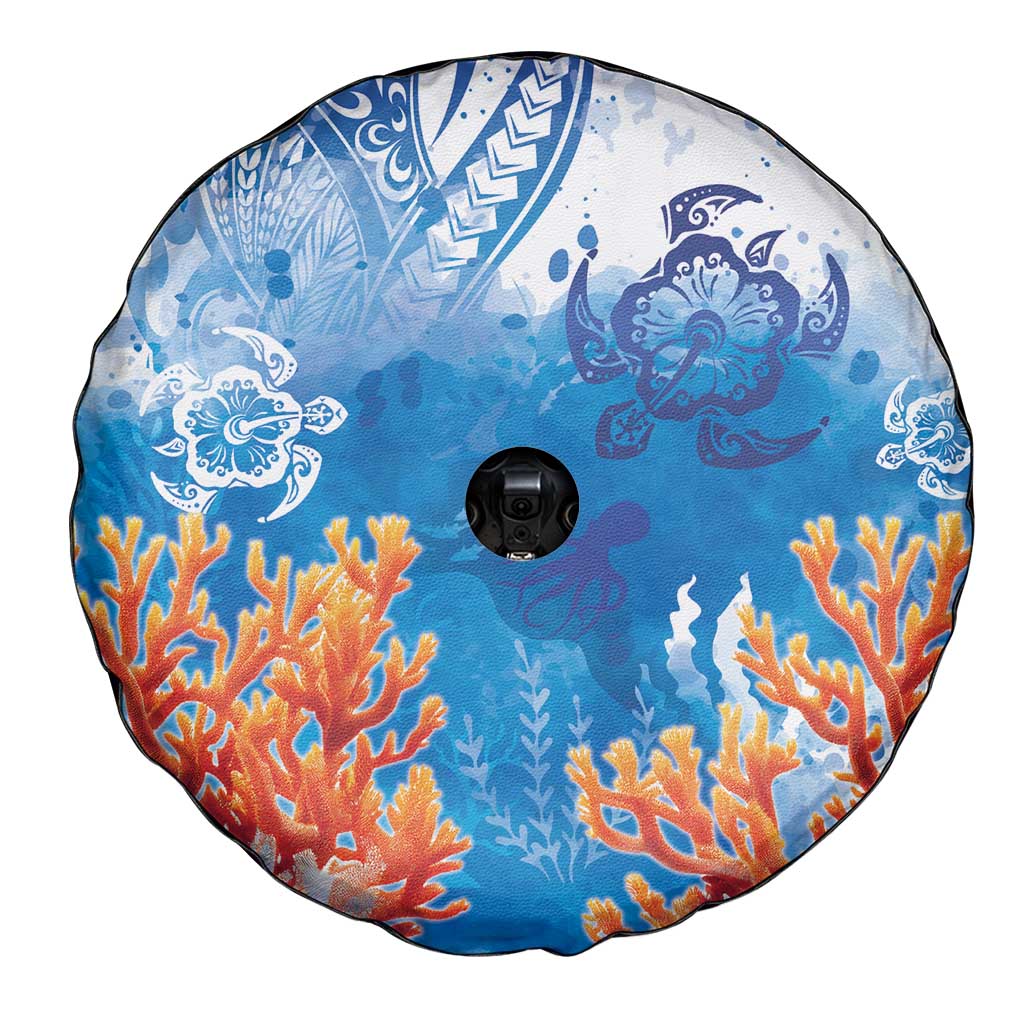 Hibiscus Turtle Tattoo Coral Reef Spare Tire Cover with Polynesian Tribal LT9 - Polynesian Pride