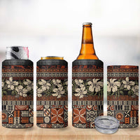 Pacific Hibiscus Tapa Tribal Vintage 4 in 1 Can Cooler Tumbler Brown Motif LT9 - Polynesian Pride