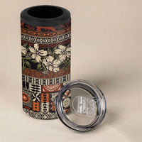 Pacific Hibiscus Tapa Tribal Vintage 4 in 1 Can Cooler Tumbler Brown Motif LT9 - Polynesian Pride