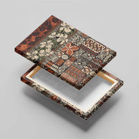 Pacific Hibiscus Tapa Tribal Vintage Canvas Wall Art Brown Motif