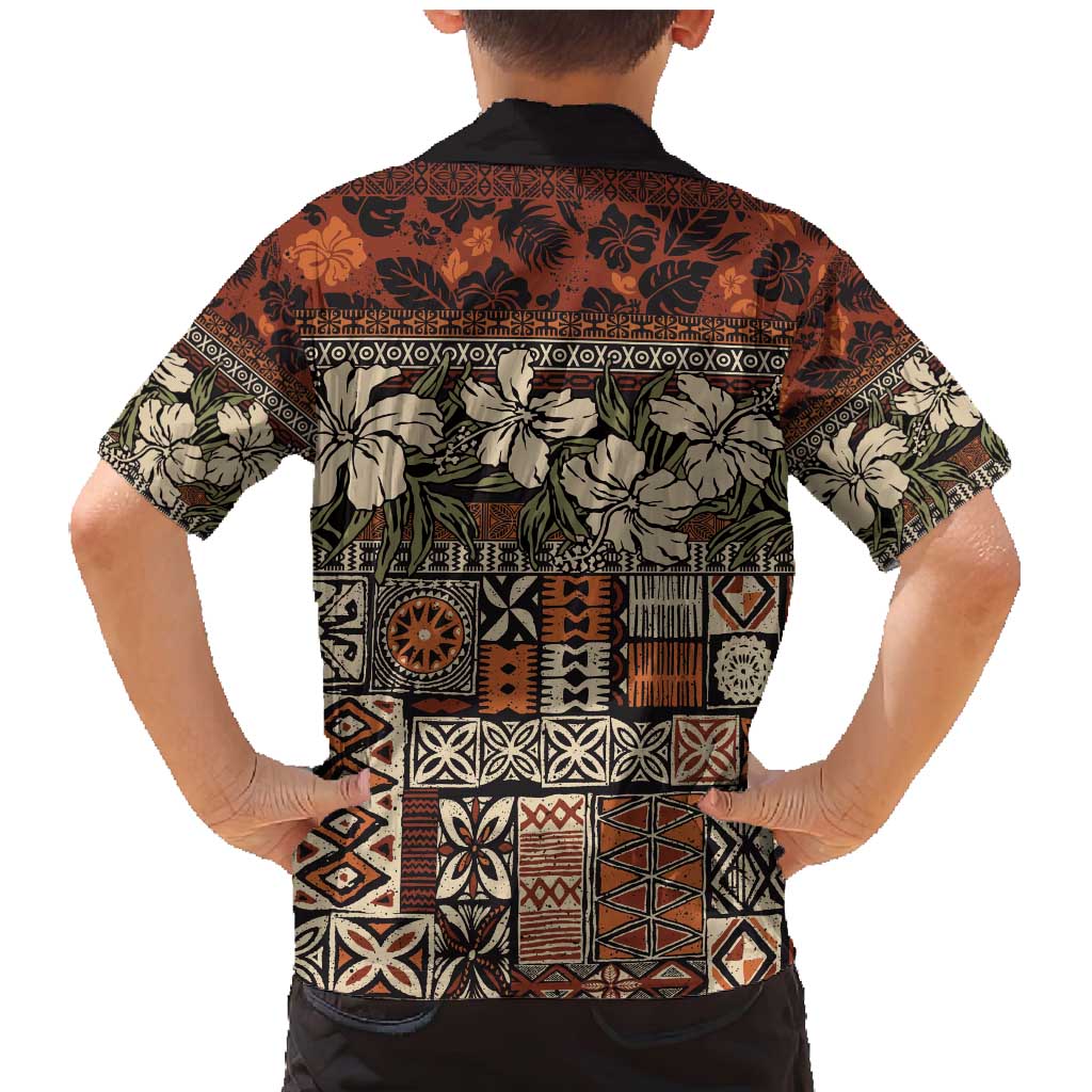 Pacific Hibiscus Tapa Tribal Vintage Family Matching Mermaid Dress and Hawaiian Shirt Brown Motif LT9 - Polynesian Pride