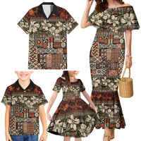 Pacific Hibiscus Tapa Tribal Vintage Family Matching Mermaid Dress and Hawaiian Shirt Brown Motif LT9 - Polynesian Pride