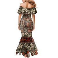 Pacific Hibiscus Tapa Tribal Vintage Family Matching Mermaid Dress and Hawaiian Shirt Brown Motif LT9 - Polynesian Pride